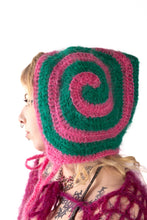 Load image into Gallery viewer, Fluffy Swirly Pixie Hood Pink & Green