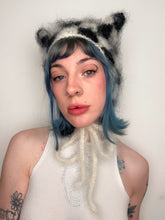 Load image into Gallery viewer, Fluffy Chequerboard Kitty Bonnet Black & White