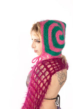 Load image into Gallery viewer, Fluffy Swirly Pixie Hood Pink & Green