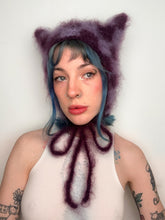 Load image into Gallery viewer, Fluffy Chequerboard Kitty Bonnet Purple