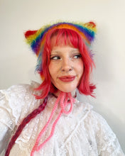 Load image into Gallery viewer, Fluffy Striped Kitty Bonnet Rainbow