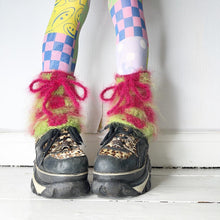 Load image into Gallery viewer, Fluffy Checkered Leg Warmers Pink & Green