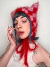 Load image into Gallery viewer, Fluffy Chequerboard Kitty Bonnet Pink & Red