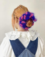 Load image into Gallery viewer, Fluffy Checkered Scrunchie Pink&Purple