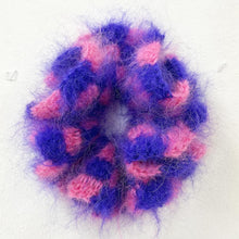 Load image into Gallery viewer, Fluffy Checkered Scrunchie Pink&Purple