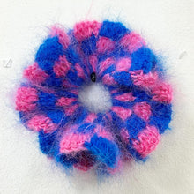 Load image into Gallery viewer, Fluffy Checkered Scrunchie Pink&Blue