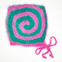Load image into Gallery viewer, Fluffy Swirly Pixie Hood Pink & Green