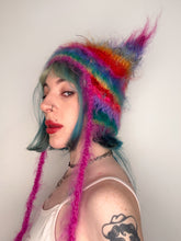 Load image into Gallery viewer, Fluffy Striped Kitty Bonnet Rainbow
