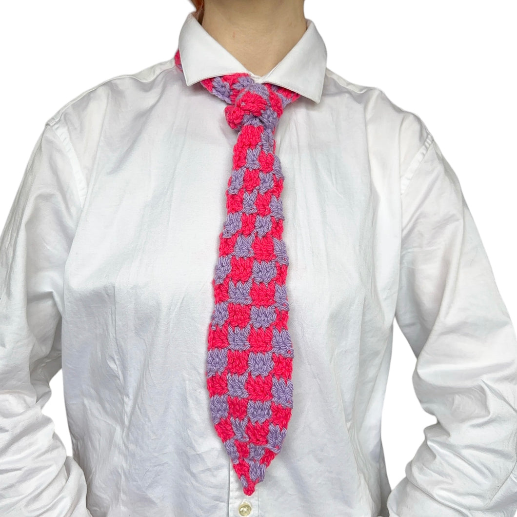 Checkered Tie Pink & Purple