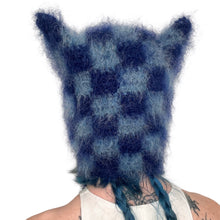 Load image into Gallery viewer, Fluffy Chequerboard Kitty Bonnet Blue
