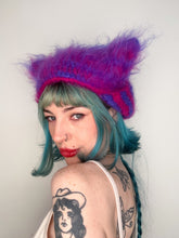 Load image into Gallery viewer, Fluffy Striped Kitty Bonnet Pink &amp; Purple
