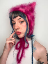 Load image into Gallery viewer, Fluffy Chequerboard Kitty Bonnet Pink
