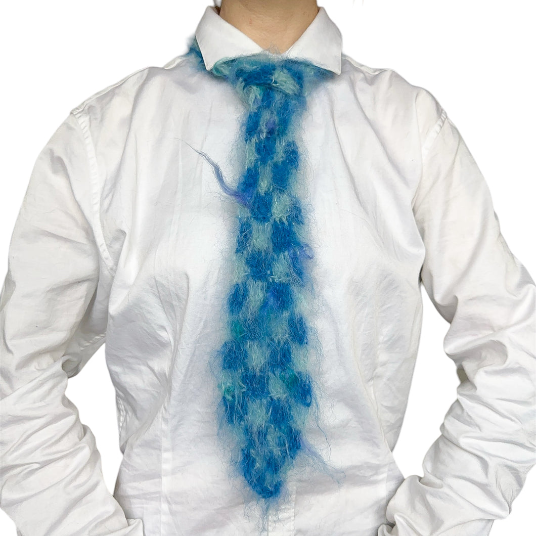 Fluffy Checkered Tie Blue