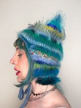 Load image into Gallery viewer, Fluffy Striped Kitty Bonnet Blue &amp; Green
