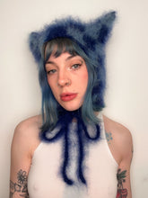 Load image into Gallery viewer, Fluffy Chequerboard Kitty Bonnet Blue
