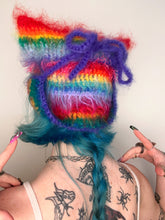 Load image into Gallery viewer, Fluffy Striped Kitty Bonnet Rainbow
