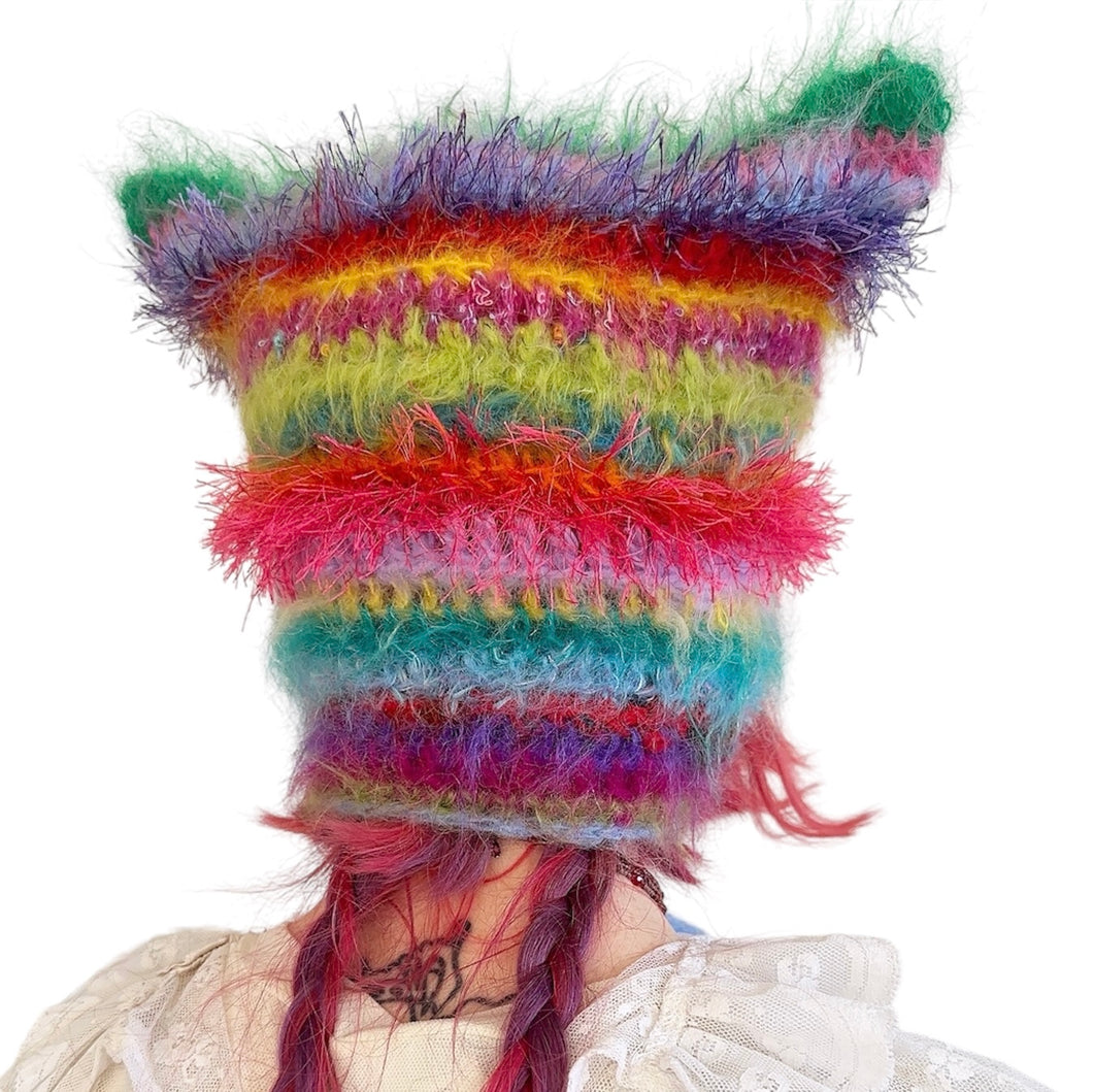 Fluffy Striped Kitty Bonnet Multicolour