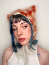 Load image into Gallery viewer, Fluffy Chequerboard Kitty Bonnet Orange &amp; Cream
