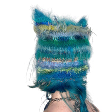 Load image into Gallery viewer, Fluffy Striped Kitty Bonnet Blue &amp; Green
