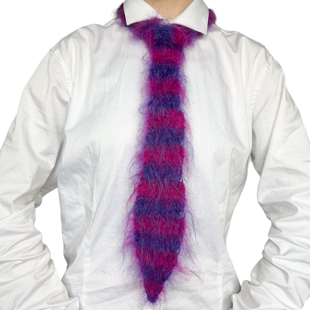 Fluffy Stripy Tie Pink & Purple
