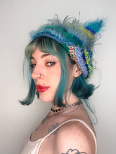 Load image into Gallery viewer, Fluffy Striped Kitty Bonnet Blue &amp; Green
