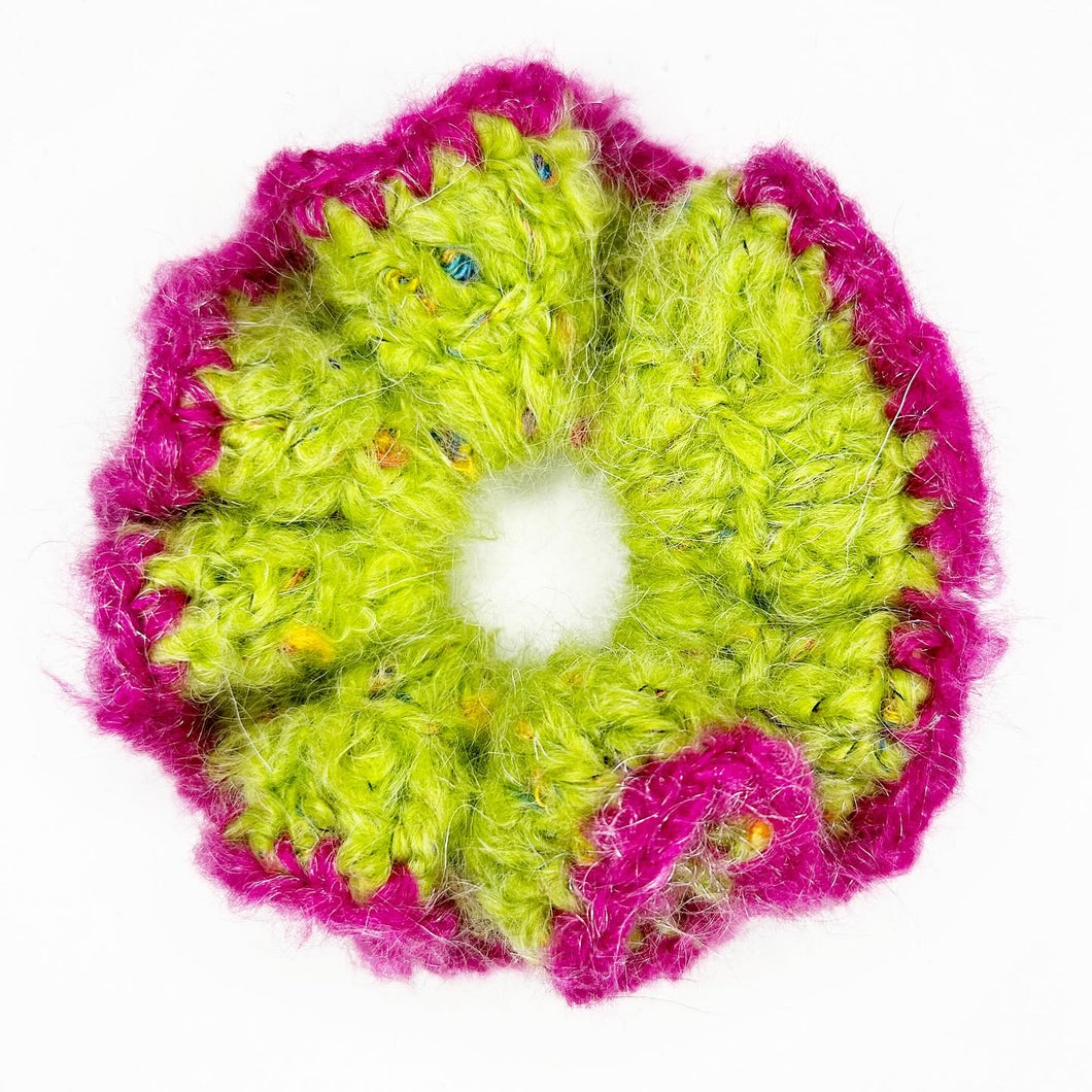 Fluffy Scrunchie Pink & Green