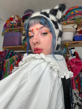 Load image into Gallery viewer, Fluffy Chequerboard Kitty Bonnet Black &amp; White
