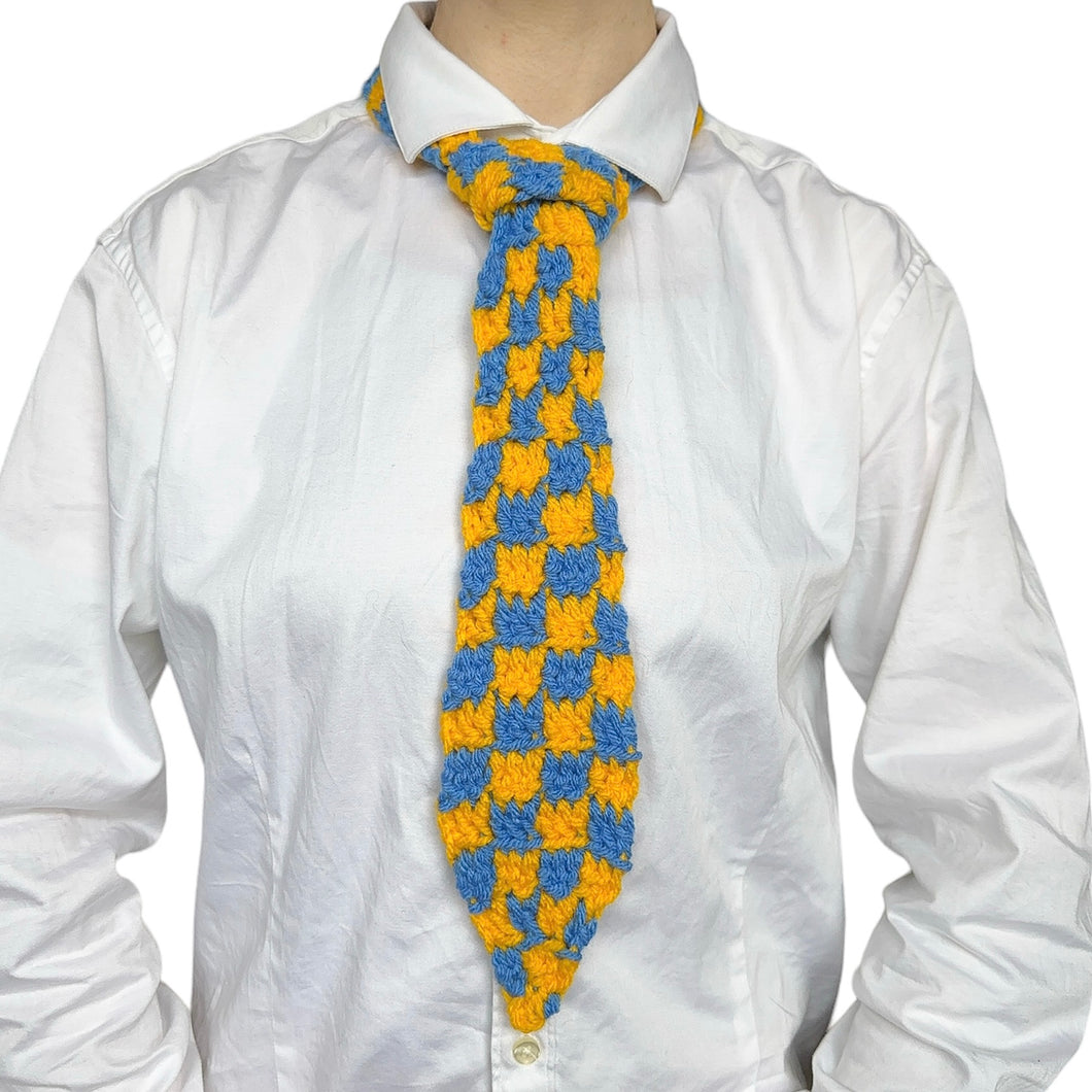 Checkered Tie Yellow & Blue