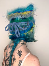 Load image into Gallery viewer, Fluffy Striped Kitty Bonnet Blue &amp; Green
