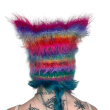Load image into Gallery viewer, Fluffy Striped Kitty Bonnet Rainbow
