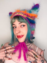 Load image into Gallery viewer, Fluffy Striped Kitty Bonnet Multicolour
