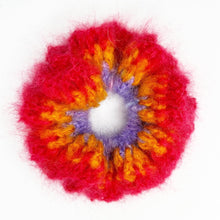 Load image into Gallery viewer, Fluffy Stripy Scrunchie Pink, Orange &amp; Purple
