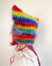 Load image into Gallery viewer, Fluffy Striped Kitty Bonnet Rainbow
