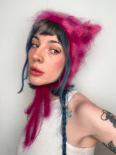 Load image into Gallery viewer, Fluffy Chequerboard Kitty Bonnet Pink
