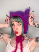 Load image into Gallery viewer, Fluffy Striped Kitty Bonnet Pink &amp; Purple
