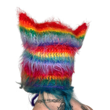 Load image into Gallery viewer, Fluffy Striped Kitty Bonnet Rainbow
