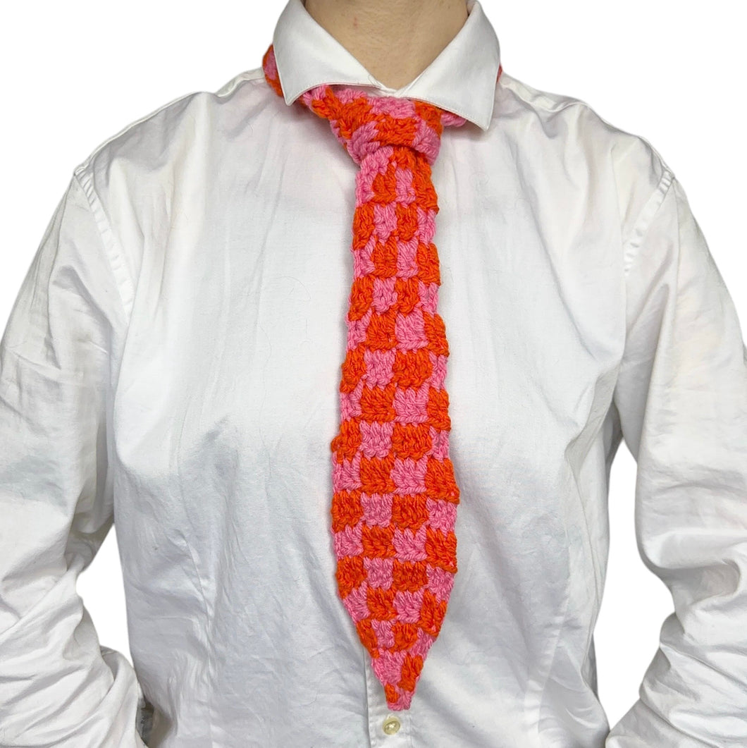 Checkered Tie Orange & Pink