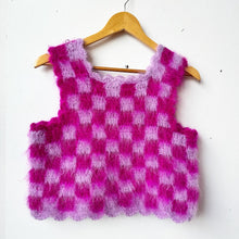 Load image into Gallery viewer, Fluffy Checkered Vest Pink &amp; Purple S
